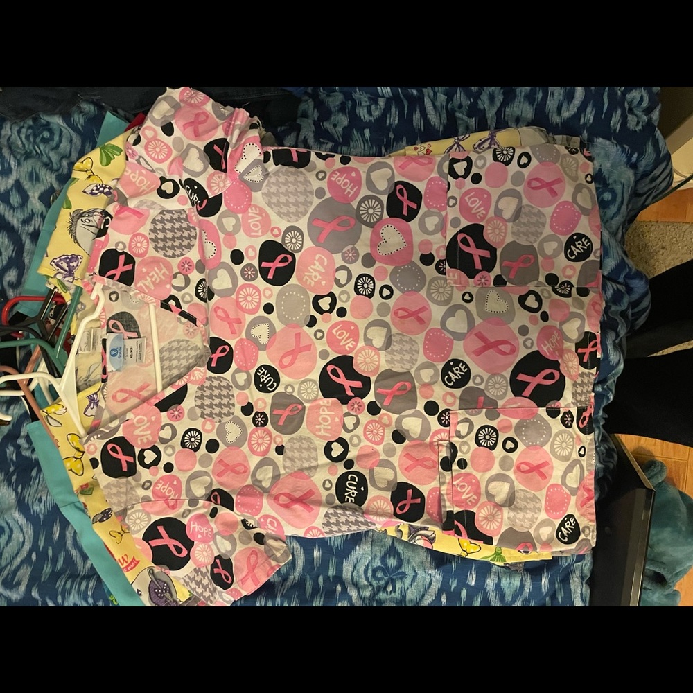 Breast cancer awareness XS scrub top